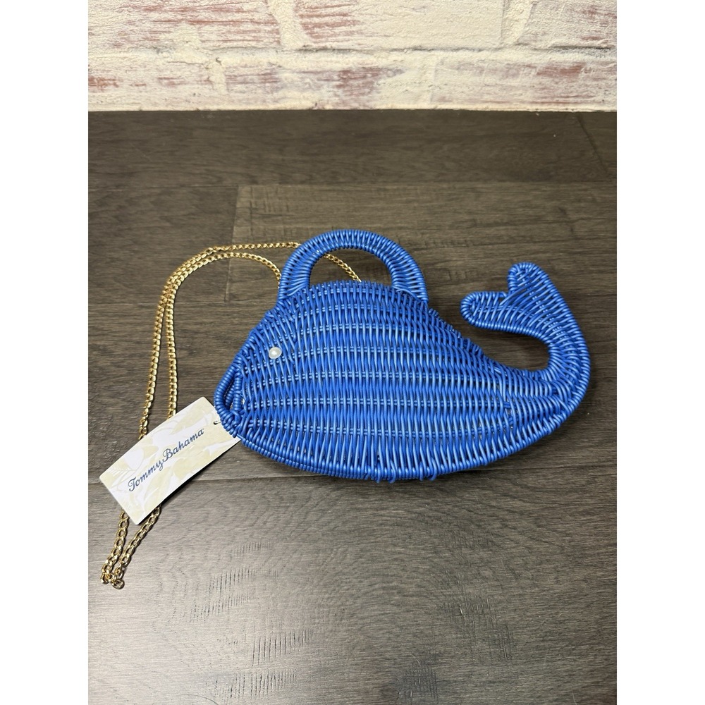 Tommy Bahama Whale Woven Crossbody Bag Blue Gold Chain Novelty Purse NWT